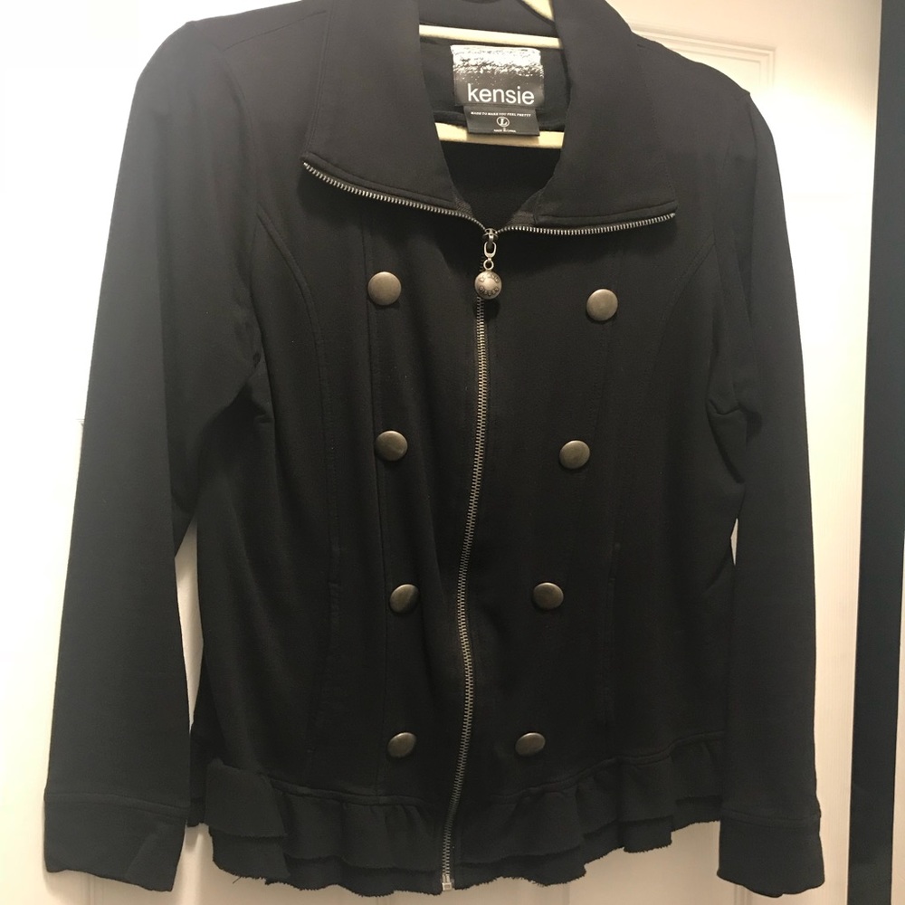 Lightweight jacket/zipper sweater w. ruffle hem